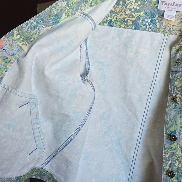 Tanjay Green and Blue Floral Tropical Graphic Print Denim Jacket - Picture 8 of 11